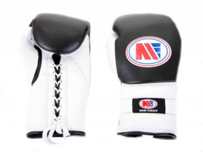 Main Event PTG 1000 Pro Training Boxing Gloves Lace Up Black White