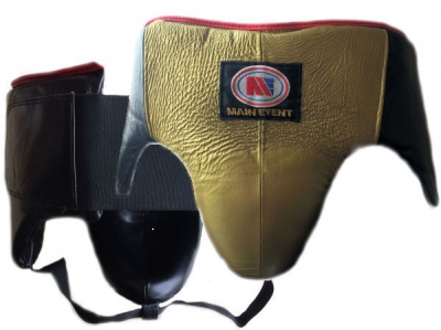 Main Event Boxing Pro Leather Groin Guard Protector Gold Black