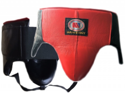 Main Event Boxing Pro Leather Groin Guard Protector Black Red