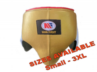 Main Event Boxing Pro Leather Groin Guard Protector White Gold